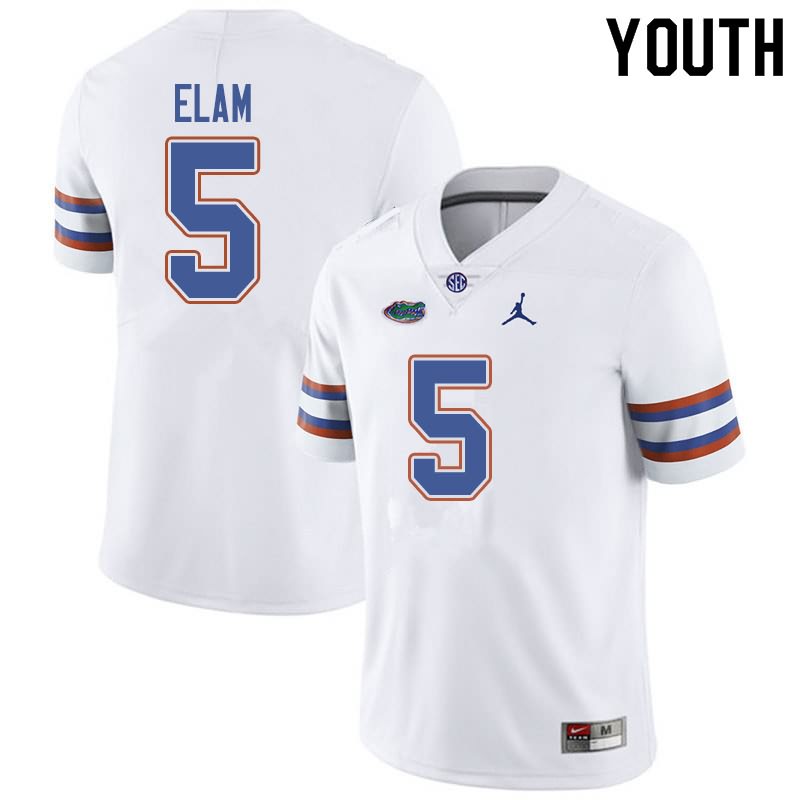 NCAA Florida Gators Kaiir Elam Youth #5 Jordan Brand White Stitched Authentic College Football Jersey RRV1164QL
